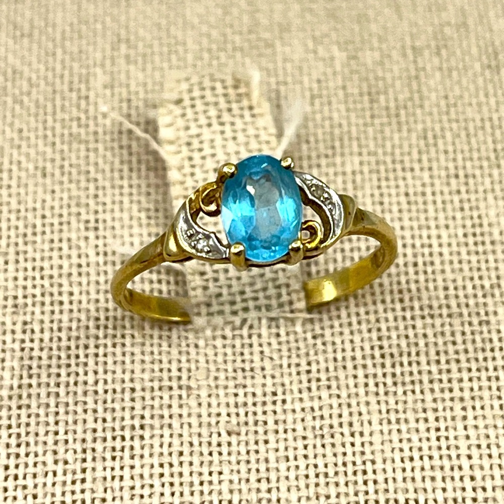 Vintage 10K Gold Blue Topaz & Diamond Ring – JCM Signed, Size 6.75